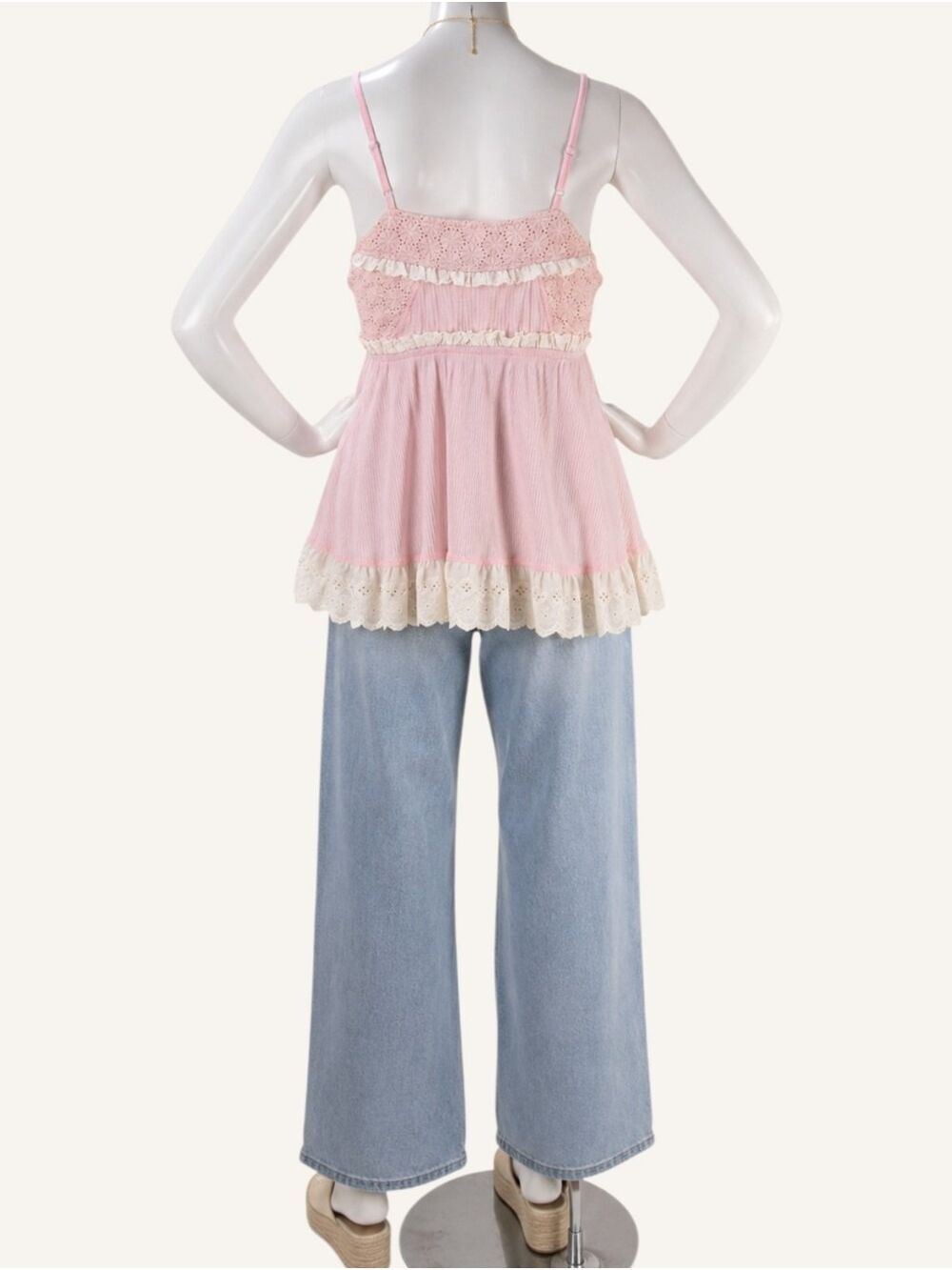 POL Tali Blush Pink Lace Babydoll Tank Top Small NWT Cottagecore Boho Fairycore - Picture 3 of 10